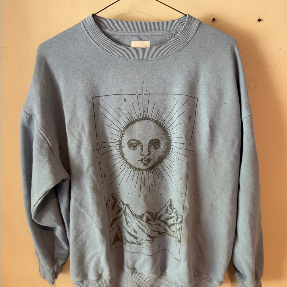 American Eagle Outfitters Light Blue Sun Graphic Crewneck Sweater